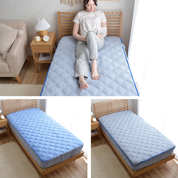 ひんやりとした肌触りで暑い夏に快適な冷感寝具2点セット（ボックスシーツ、枕パッド） シングルサイズ