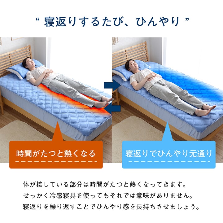 ひんやりとした肌触りで暑い夏に快適な冷感寝具2点セット（ボックスシーツ、枕パッド） シングルサイズ