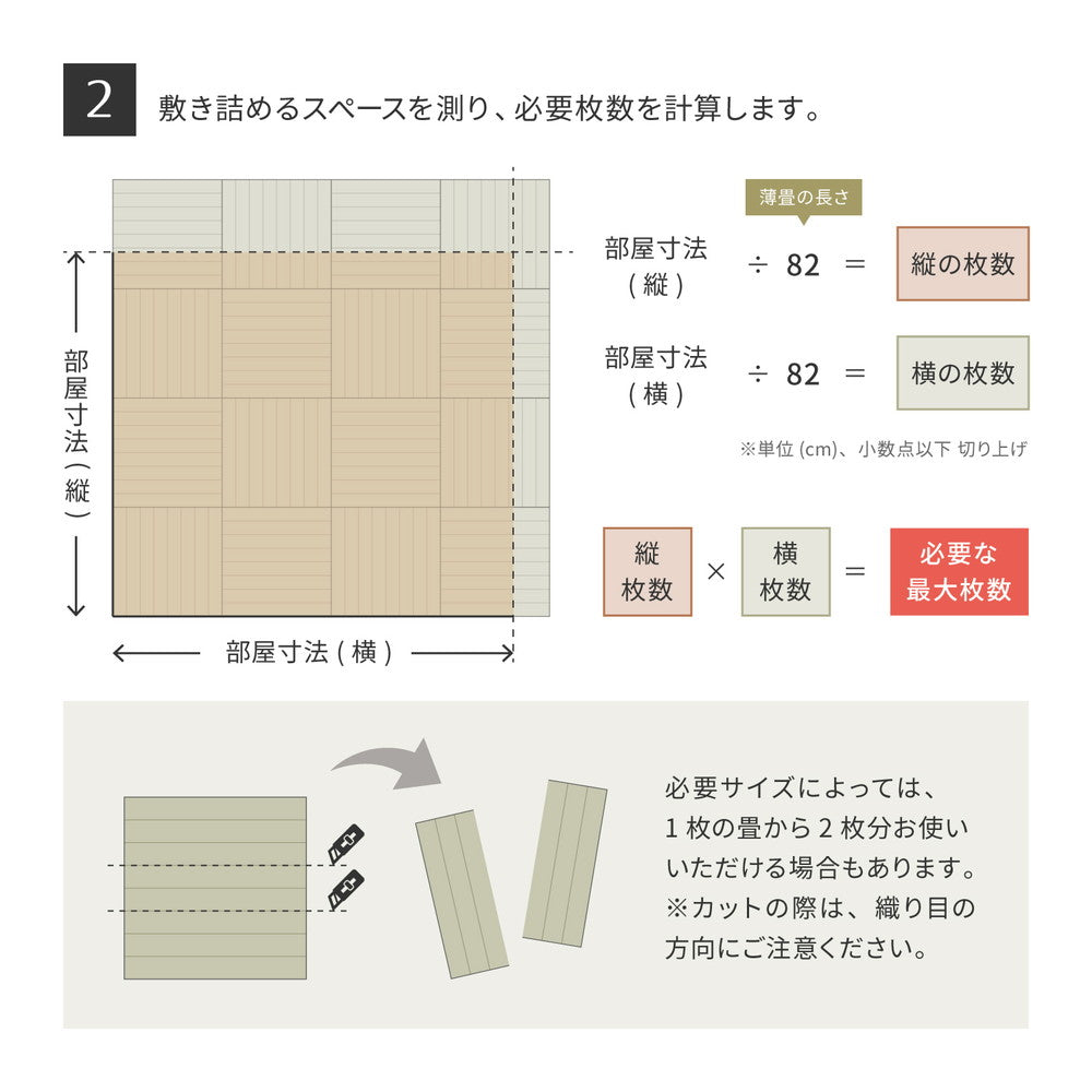 サイズ直しのカットができ、軽量で取り扱いも簡単ユニット畳（薄畳）いつき