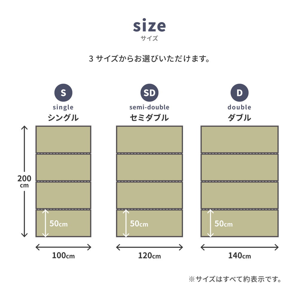 水拭きOK！い草風の折りたためる4つ折りマットレス　伏見　3サイズ