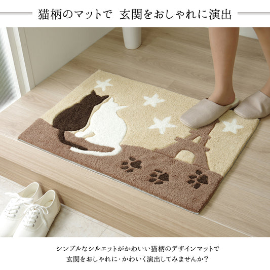 へたりにくく弾力性があるアクリル素材のネコ柄ボリューム玄関マット