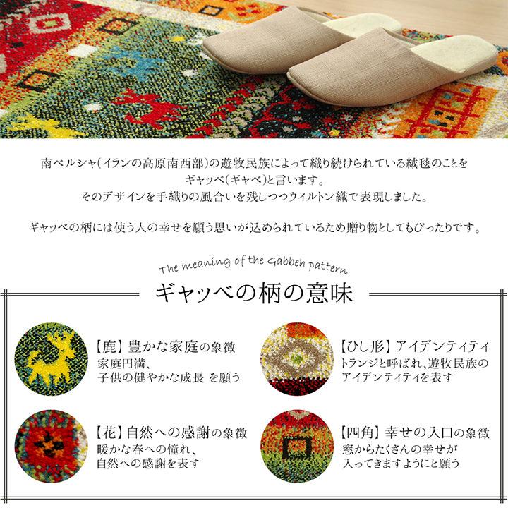 ギャッベ柄がかわいいトルコ製のウィルトン織り玄関マット
