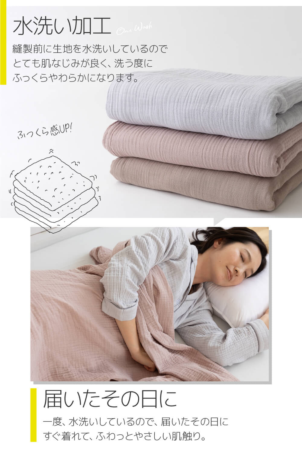 yucuss 水洗いコットンでクシュっと仕上げた ガーゼケット（綿100％） シングル