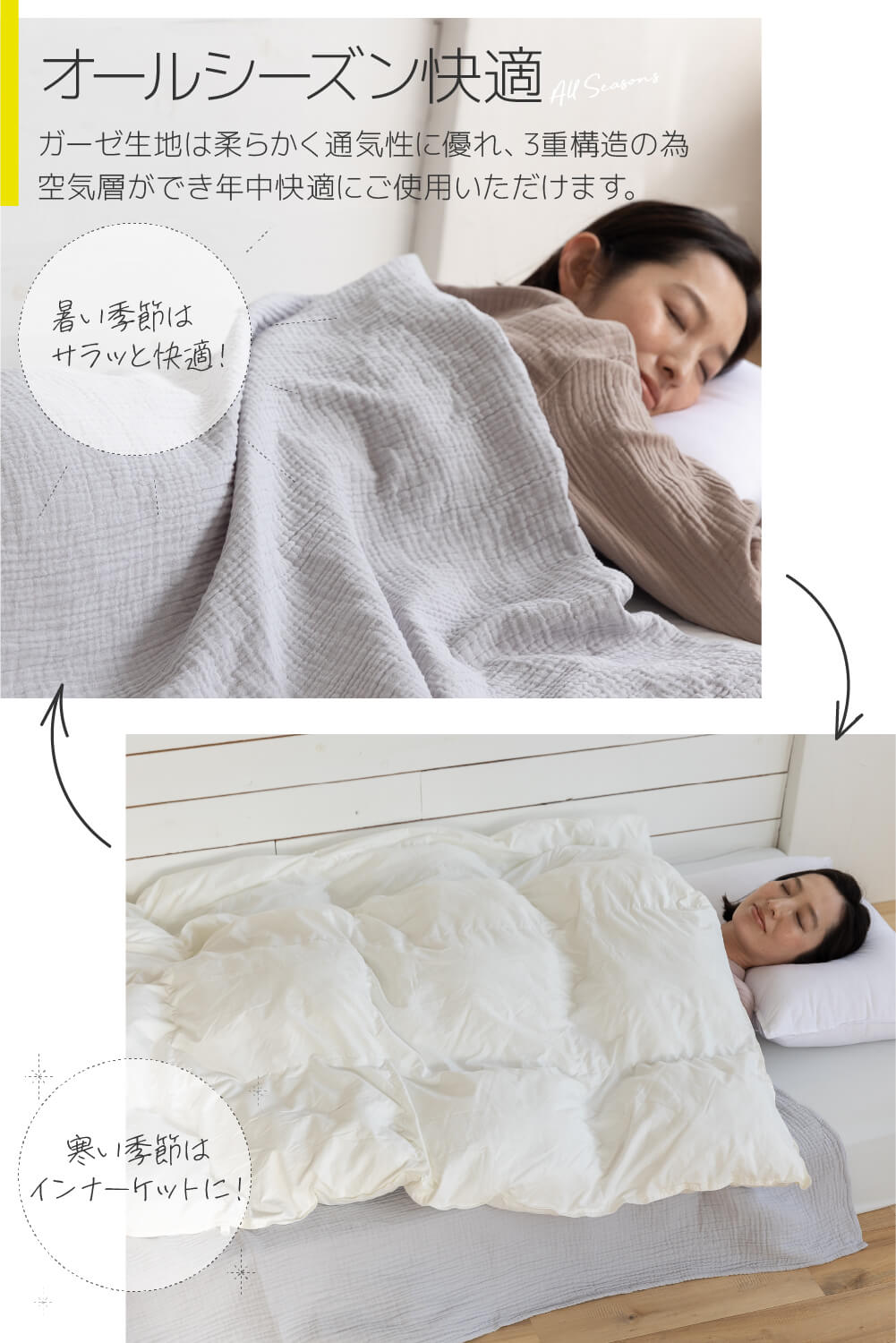 yucuss 水洗いコットンでクシュっと仕上げた ガーゼケット（綿100％） シングル