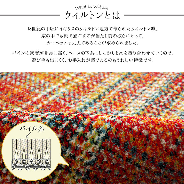 色鮮やかなチェック柄デザインのトルコ製ウィルトン織りカーペット ミストル