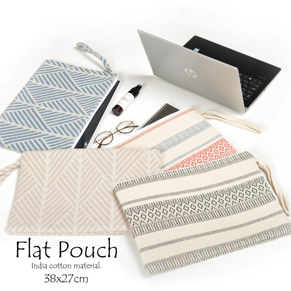 やさしいタッチ！インド綿バッグ！インド綿 フラットポーチ