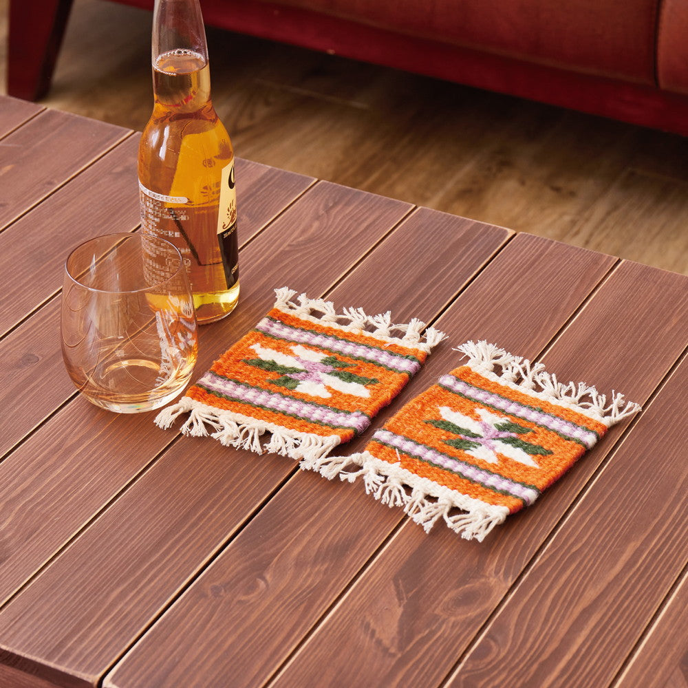 ハンドメイドのキリムコースター 手織りウールのキリム コースター 2枚組