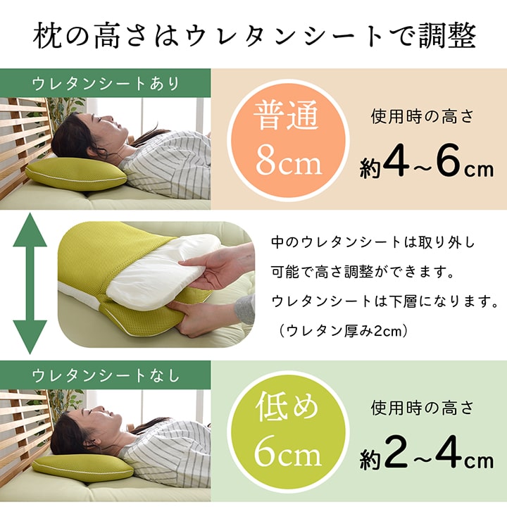 枕の高さをウレタンシートで調整できるヒバパイプ高さ調整枕 35×50cm