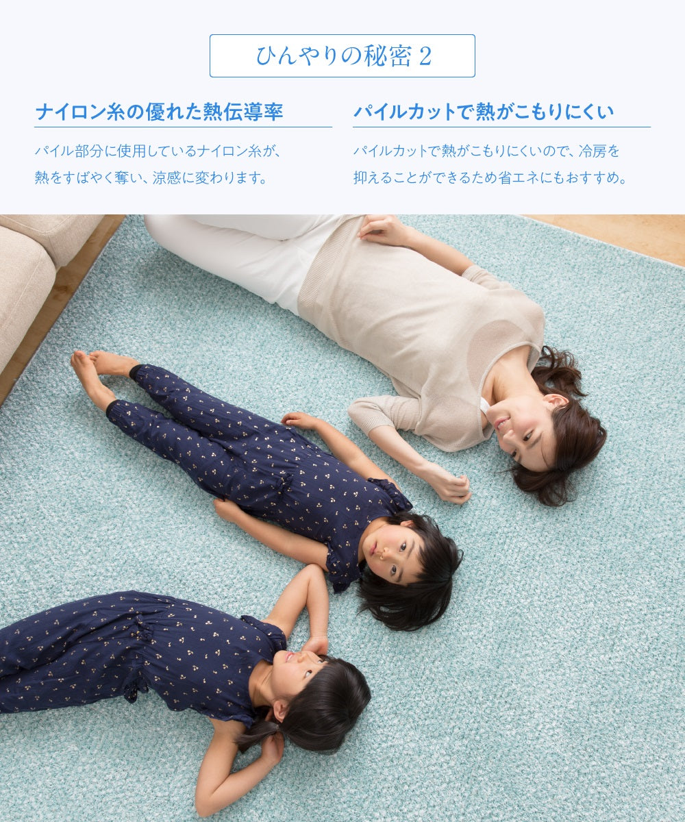 マイナス2℃ 日本製 さらっとひんやり涼感ラグ（キシリトール加工）防ダニ・抗菌加工で清潔 3サイズ