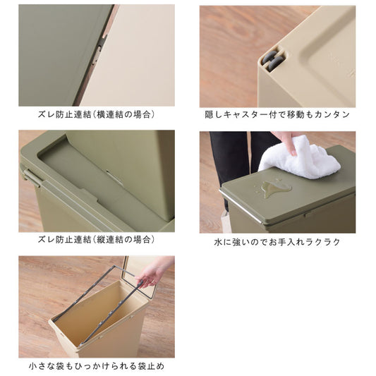 横に並べたり、縦に積んだり、生活スタイルにあわせて組み合わせできるスリムコンテナ ゴミ箱 20Lタイプ