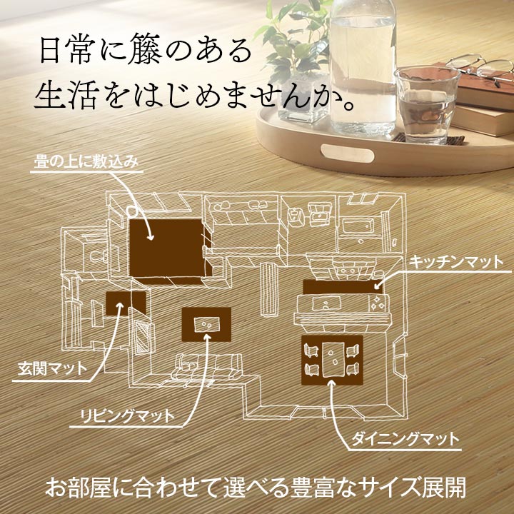 さりげなくアジアンテイストに天然ラタンカーペット 籐むしろ キッチンマット 玄関マット