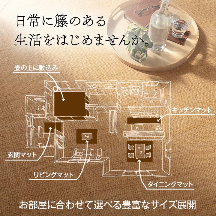 さりげなくアジアンテイストに天然ラタンカーペット 籐あじろ キッチンマット 玄関マット