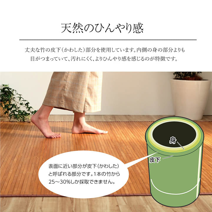 無垢の竹を使用しあたたかみのある質感に仕上げた竹ラグ