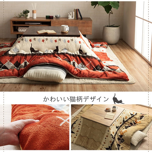 ネコをプリントしたかわいらしいデザインこたつ布団