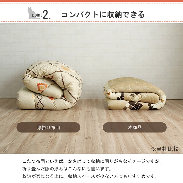ネコをプリントしたかわいらしいデザインこたつ布団