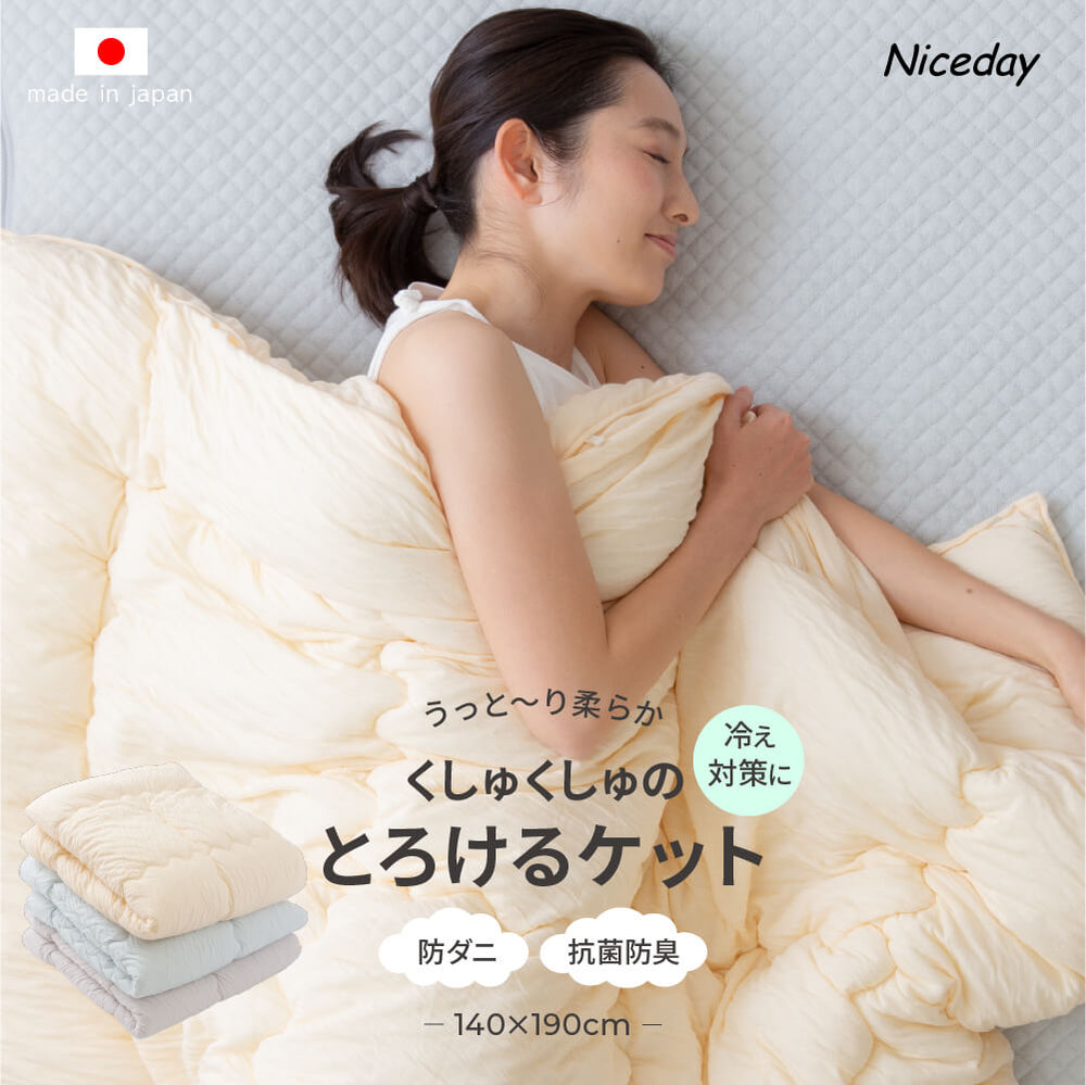 日本製 洗える くしゅくしゅのとろけるケット（わたいり・抗菌防臭）(SS) シングル