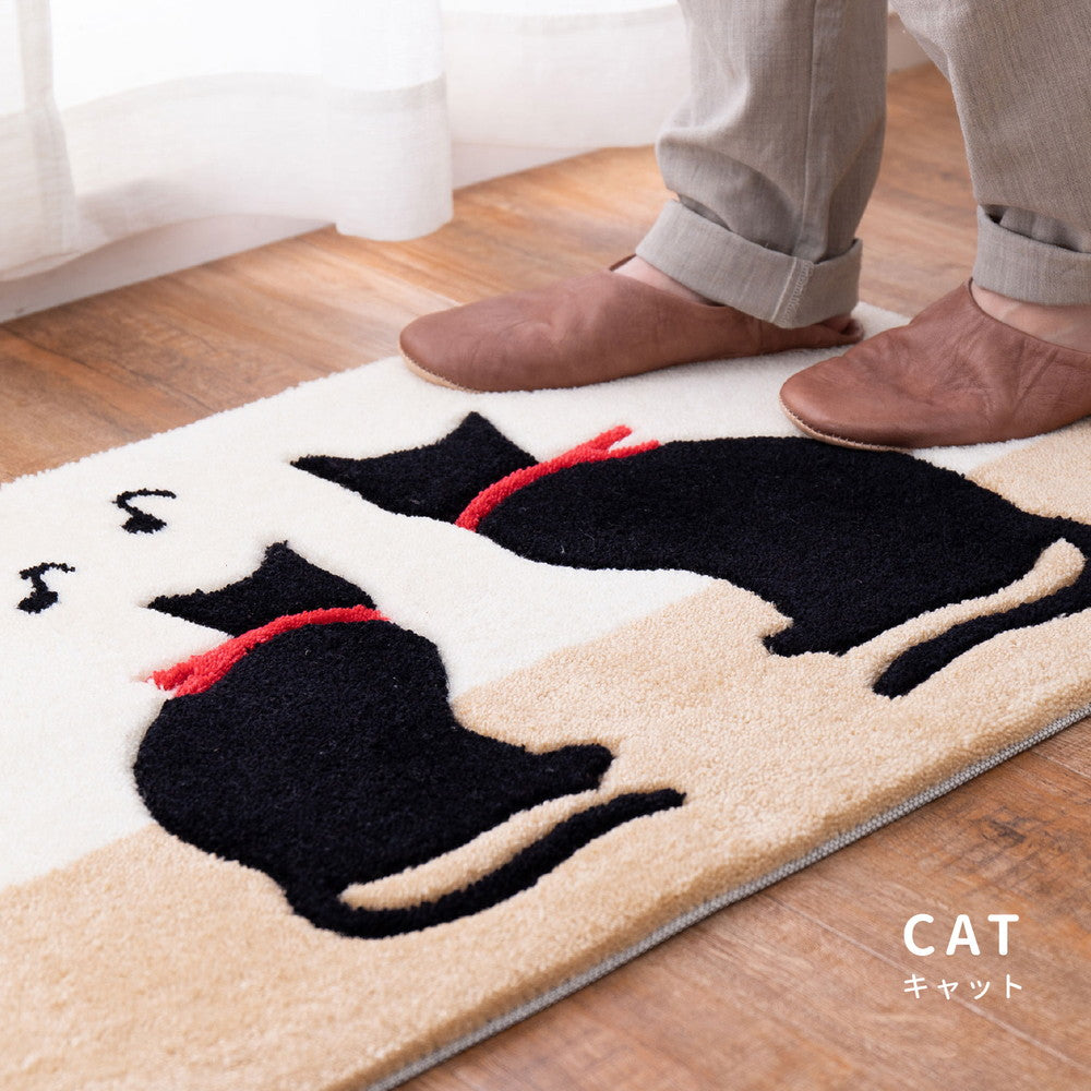 可愛い二匹の黒猫が玄関でお出迎え立体感のあるネコ柄玄関マット キャット