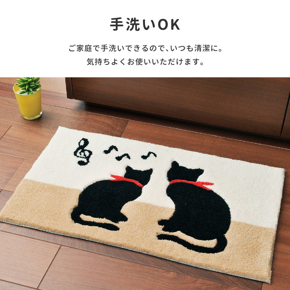 可愛い二匹の黒猫が玄関でお出迎え立体感のあるネコ柄玄関マット キャット