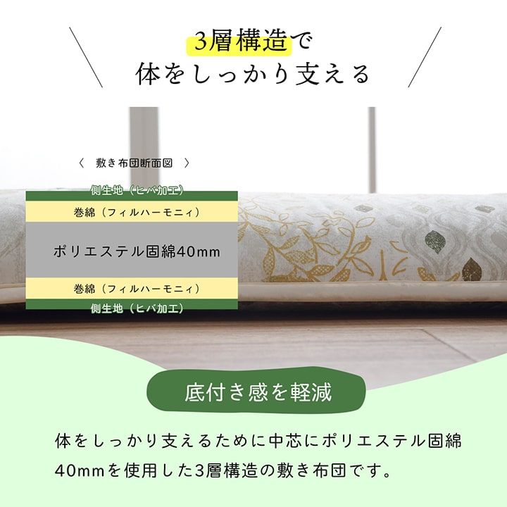 自然を感じるヒバの香り・抗菌防臭・防ダニ高品質の日本製敷き布団