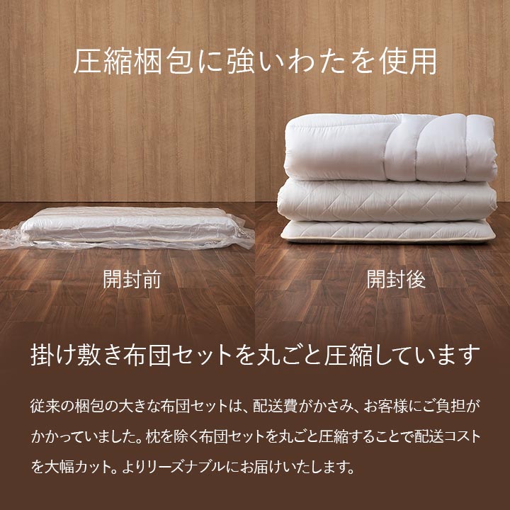 掛布団・敷布団・枕のすぐに使える布団セット『ボリューム布団3点セット』 シングルサイズ