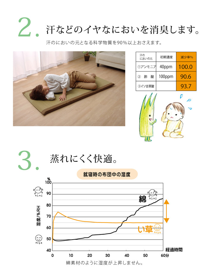 い草を使用したシンプルな格子柄のごろ寝フリーマッ『ノア 私の場所マット』約70×150cm (中材:固わた40mm)