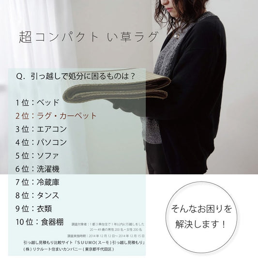 洋室でも和室でも合いやすいシンプルなデザインの畳めるい草ラグカーペット DXモーセ