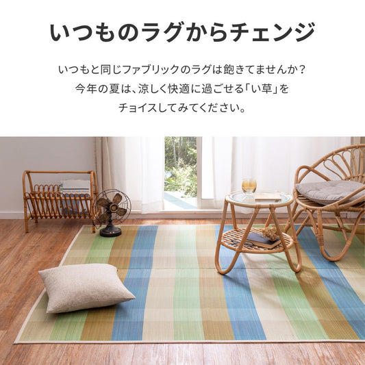 大きめチェックが人気のい草ラグ チェッカーII