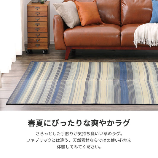 爽やかなストライプ柄でお部屋に取り入れやすいい草ラグ