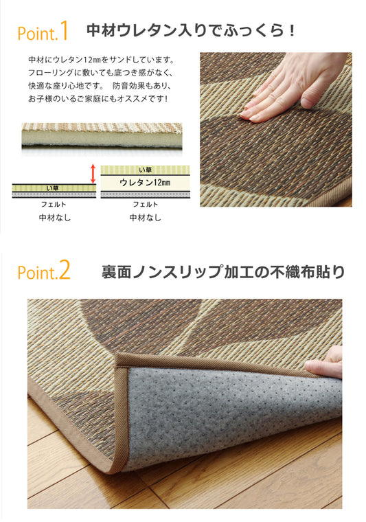 リーフをデザインしたシンプルでカジュアルない草ラグ