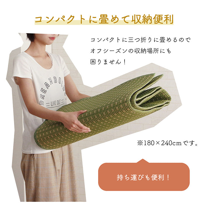 裏に吸着シートが6か所付いたズレ防止に特化したい草ラグ