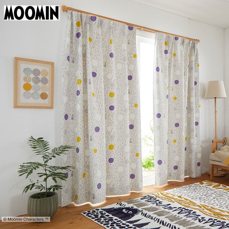 【MOOMIN ムーミン】ムーミンがママにミルクを届ける最中 2級遮光カーテン COLOR CIRCLE - カラーサークル  グレー