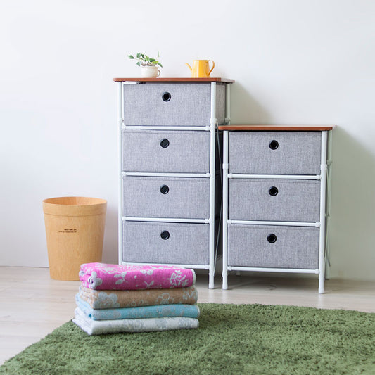 組み立てカンタンで折り畳みできる4段チェスト