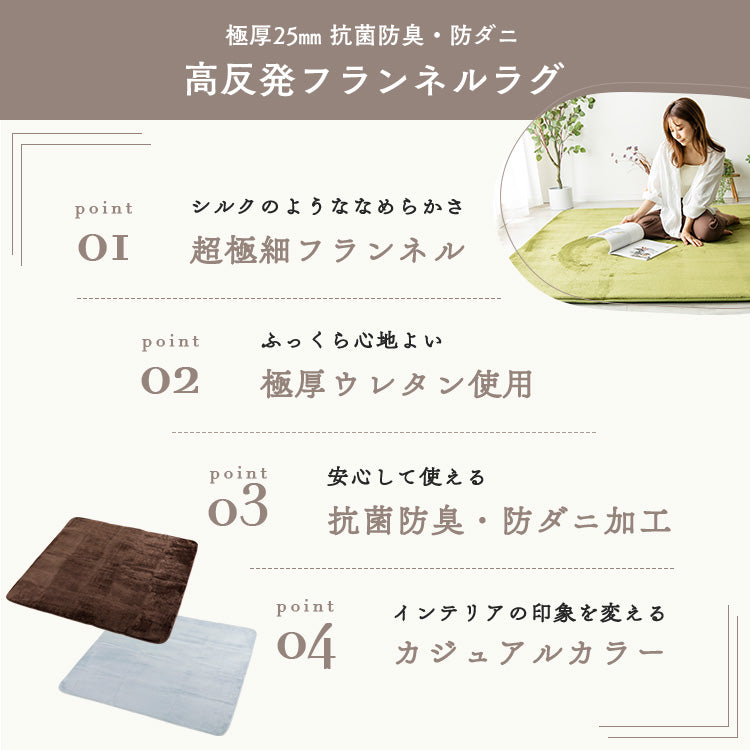 極厚25mm 抗菌防臭・防ダニ ホットカーペットカバー フランネルラグマット