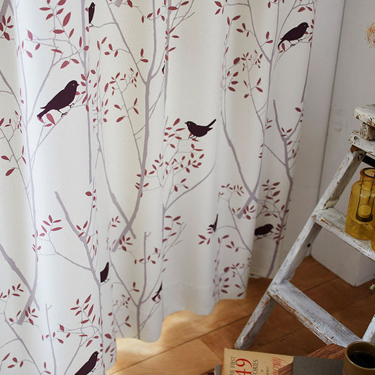 北欧カーテンシリーズ ケイランサスとストライプを組合せたレトロなデザインの2級遮光カーテン MIKI NI KOTORI - ミキニコトリ ピンク