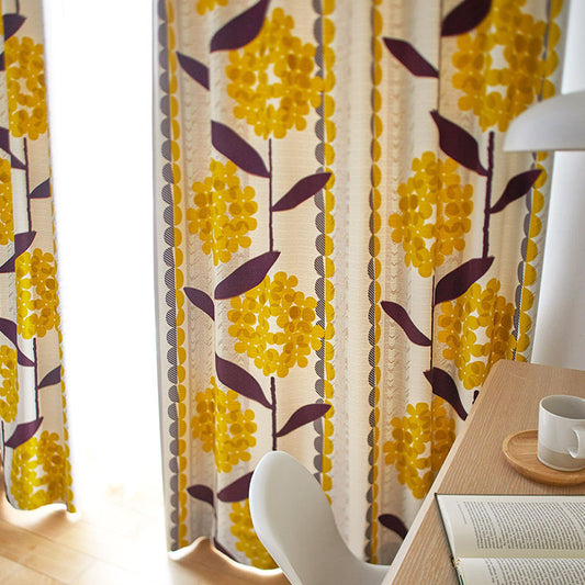 北欧カーテンシリーズ ケイランサスとストライプを組合せたレトロなデザインの2級遮光カーテン KEIRANSASU - ケイランサス イエロー