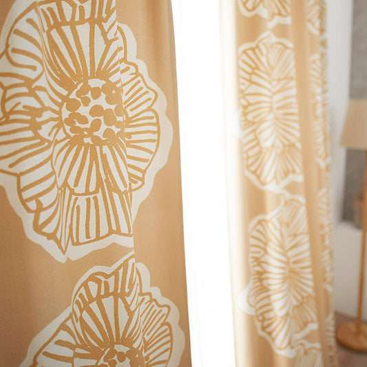 北欧カーテンシリーズ お花をダイナミックに構成したデザインの2級遮光カーテン DAIRIN - ダイリン ベージュ
