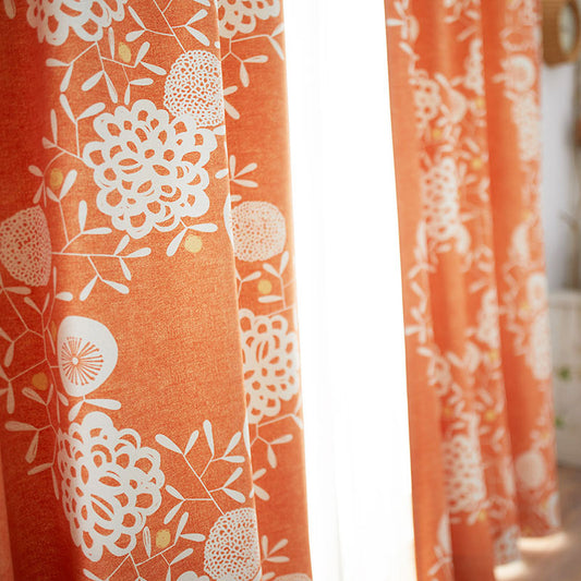 北欧カーテンシリーズ ひまわりをモチーフにした元気いっぱいのデザイン2級遮光カーテン HANAKAZARI - ハナカザリ オレンジ