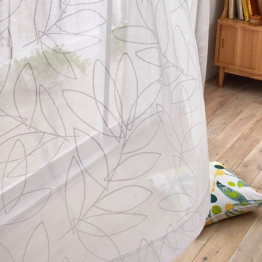 北欧カーテンシリーズ 透けたときの線の重なりが美しいリーフ柄デザインボイルレースカーテン LINJA VOILE - リーニャボイル