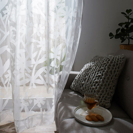 北欧カーテンシリーズ クチナシの花を切り絵で表現したボイルレースカーテン KUCHINASHI VOILE - クチナシボイル