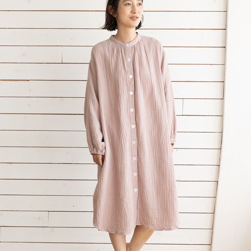 yucuss 水洗いコットンでクシュっと仕上げた ガーゼパジャマドレス （綿100％） フリーサイズ