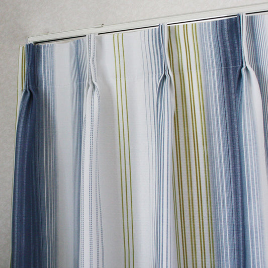 ブルーとイエローのストライプが鮮やかな3級遮光カーテン Multi Stripe - マルチストライプ ブルー