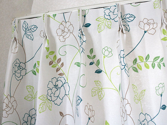 綿花をモチーフにした2級遮光カーテン Bloom - ブルーム グリーン