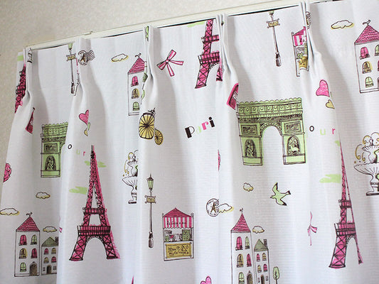 可愛いパリの街並みに心踊る2級遮光カーテン Paris - パリ グリーン