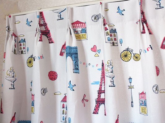 可愛いパリの街並みに心踊る2級遮光カーテン Paris - パリ ブルー