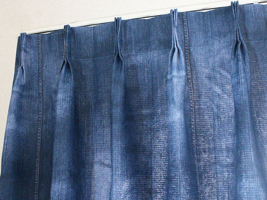 ヴィンテージデニムデザインのデニムは履くを覆す2級遮光カーテン＜Denim - デニム ネイビー＞