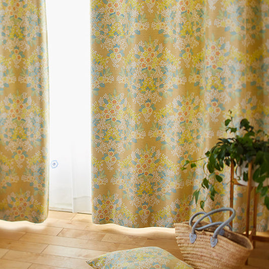 北欧カーテンシリーズ ブーケの花びらや葉の色の移ろいが繊細な遮光カーテン幅100×丈135～200cm(1枚入) Ｍix bouquet - ミックスブーケ イエロー