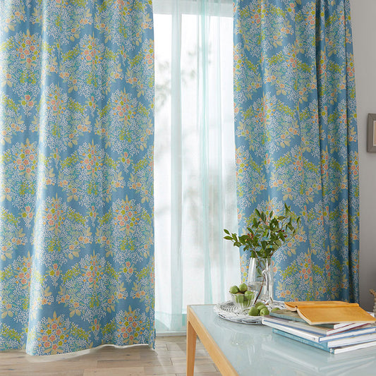 北欧カーテンシリーズ ブーケの花びらや葉の色の移ろいが繊細な遮光カーテン幅100×丈135～200cm(1枚入) Ｍix bouquet - ミックスブーケ ブルー