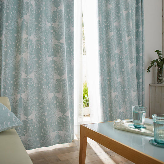 北欧カーテンシリーズ ガーベラの花が交差したエレガントな遮光カーテン幅100×丈135～200cm(1枚入) Kasane - カサネ ライトブルー