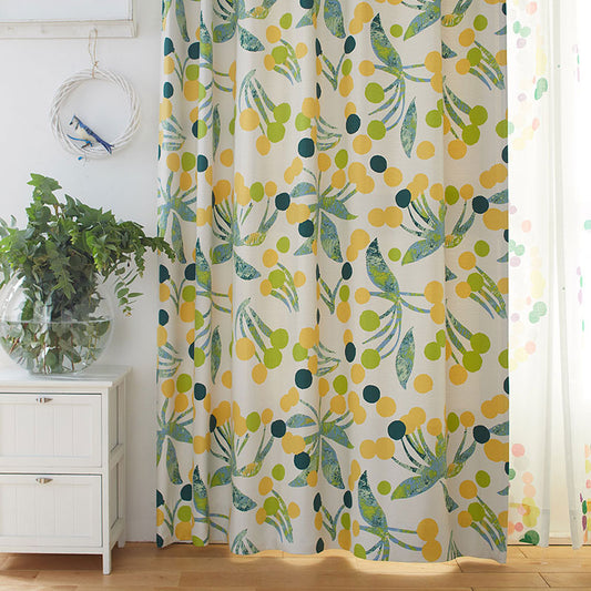 北欧カーテンシリーズ ドットの花が連なって大きな円を描くデザイン遮光カーテン幅100×丈135～200cm(1枚入) Popolo - ポポロ イエロー