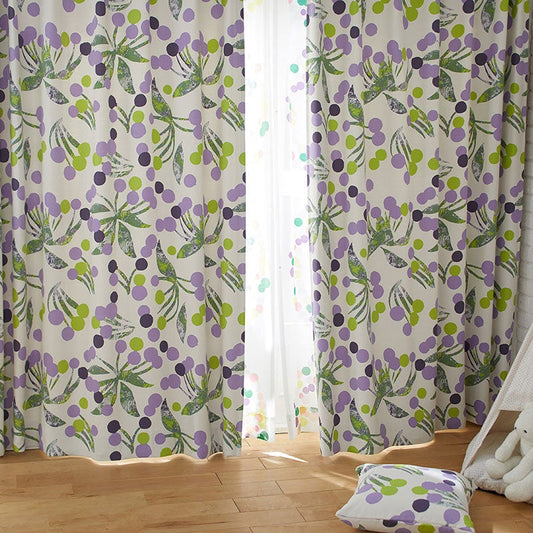 北欧カーテンシリーズ ドットの花が連なって大きな円を描くデザイン遮光カーテン Popolo - ポポロ パープル